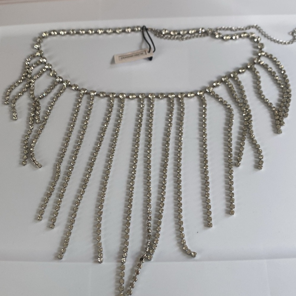 NWT Golden 4 M Rhinestone Fringe Metal Chain Belt - Picture 1 of 10
